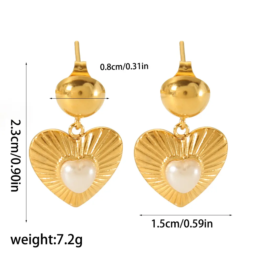 1 Pair Retro Classic Style Heart Shape Stainless Steel 18K Gold Plated Inlay Artificial Pearls Women's Drop Earrings h5 Picture2